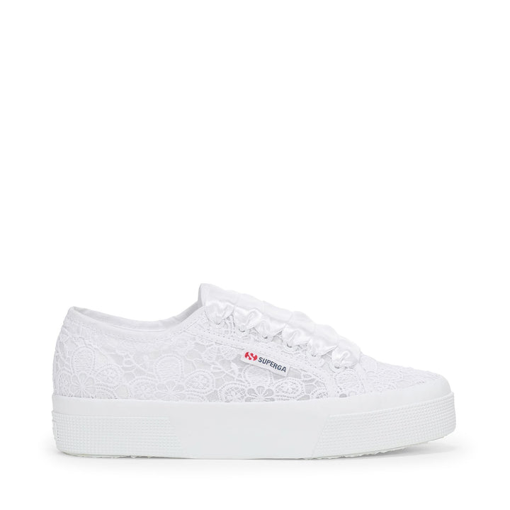 Sneakers da donna con plateau total white e tomaia in macramè 1
