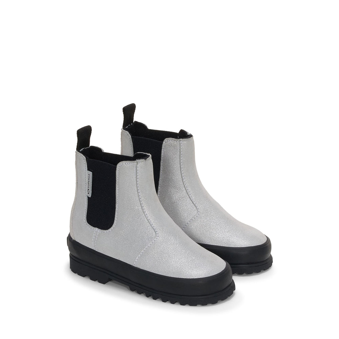 Stivaletti argentati da bambina con tomaia in pelle glitterata main