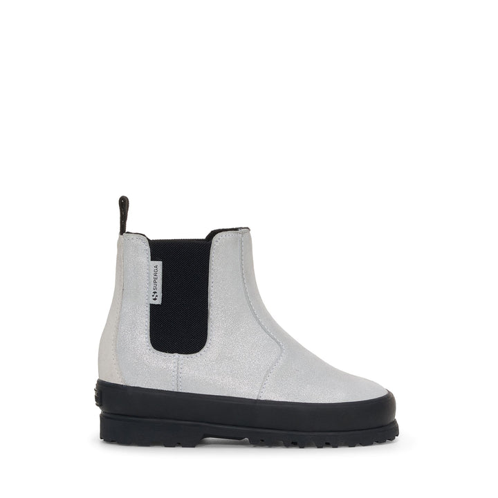 Stivaletti argentati da bambina con tomaia in pelle glitterata 1