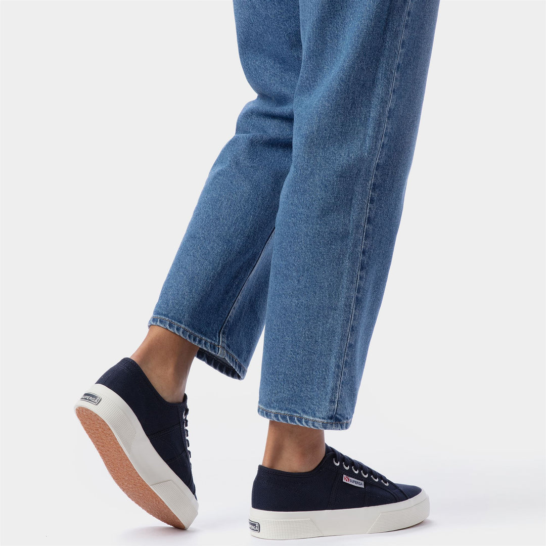 Baskets unisexes à plateforme bleu marine avec tige en coton main