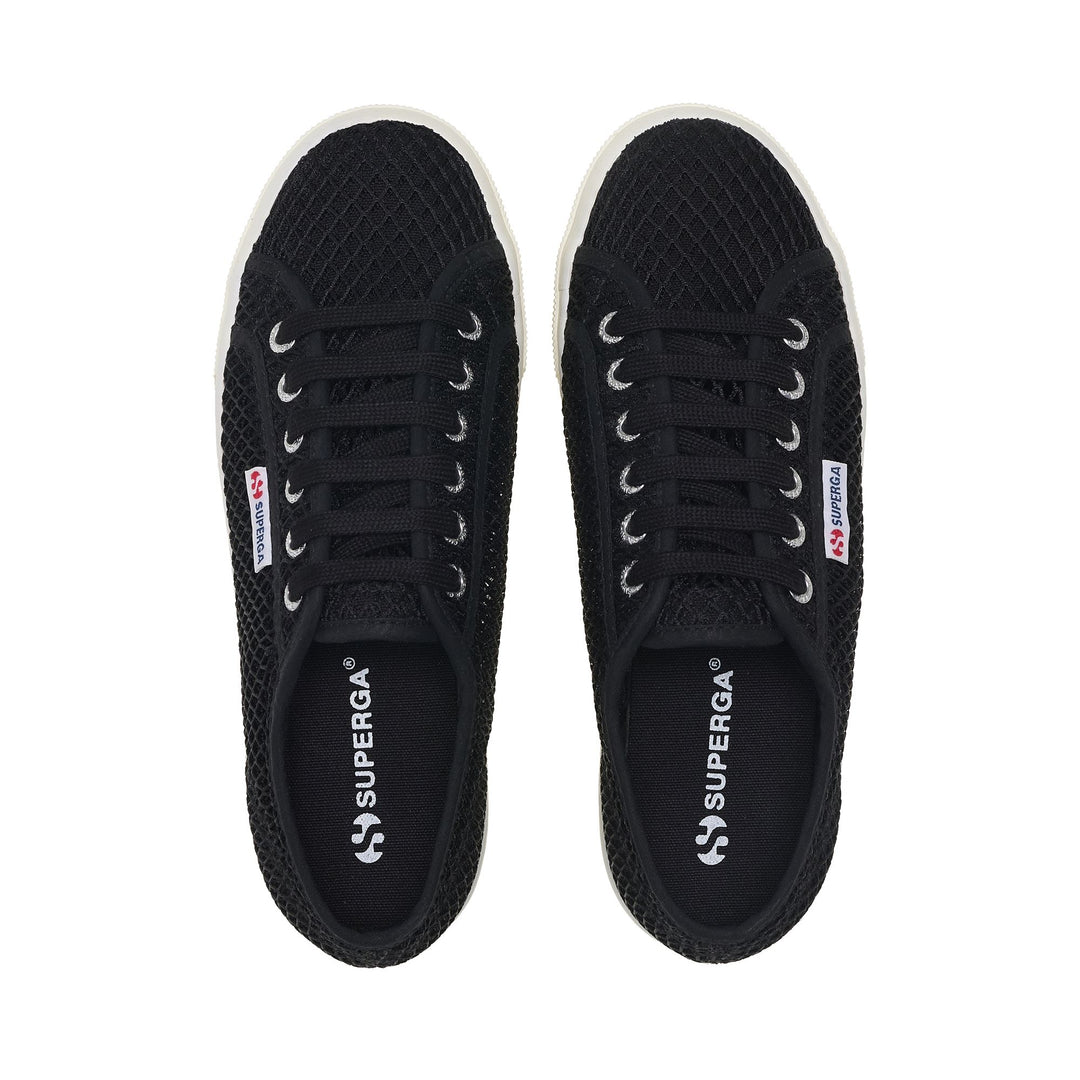 Sneakers con zeppa nere con tomaia in mesh main