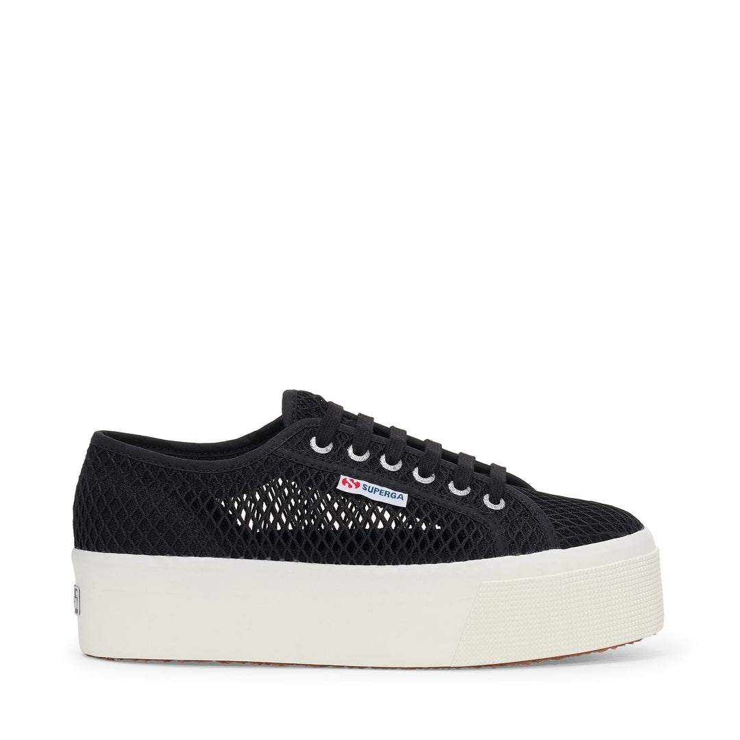 Wedge Sneakers in Black with Mesh Upper 01
