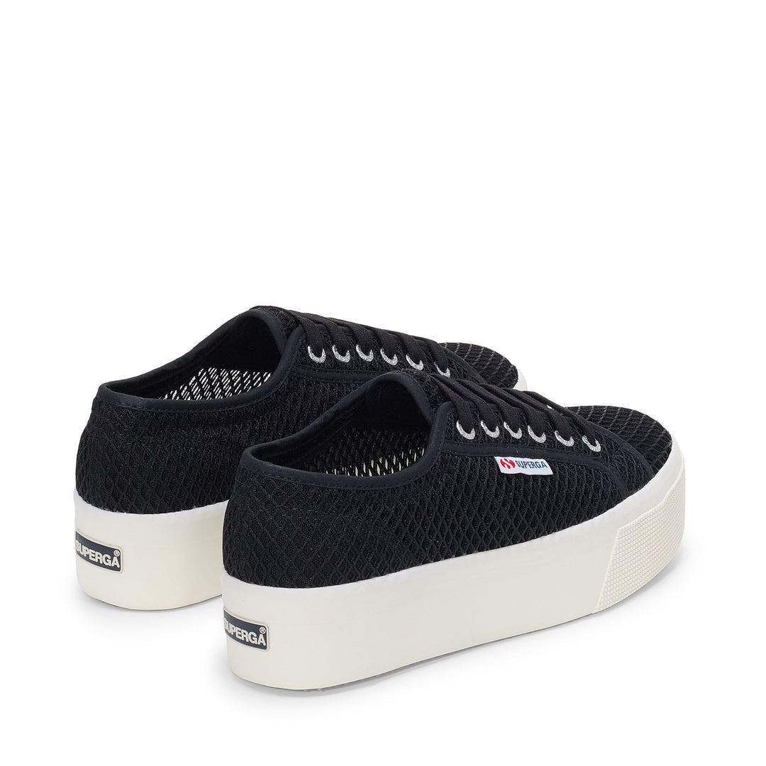 Sneakers con zeppa nere con tomaia in mesh main