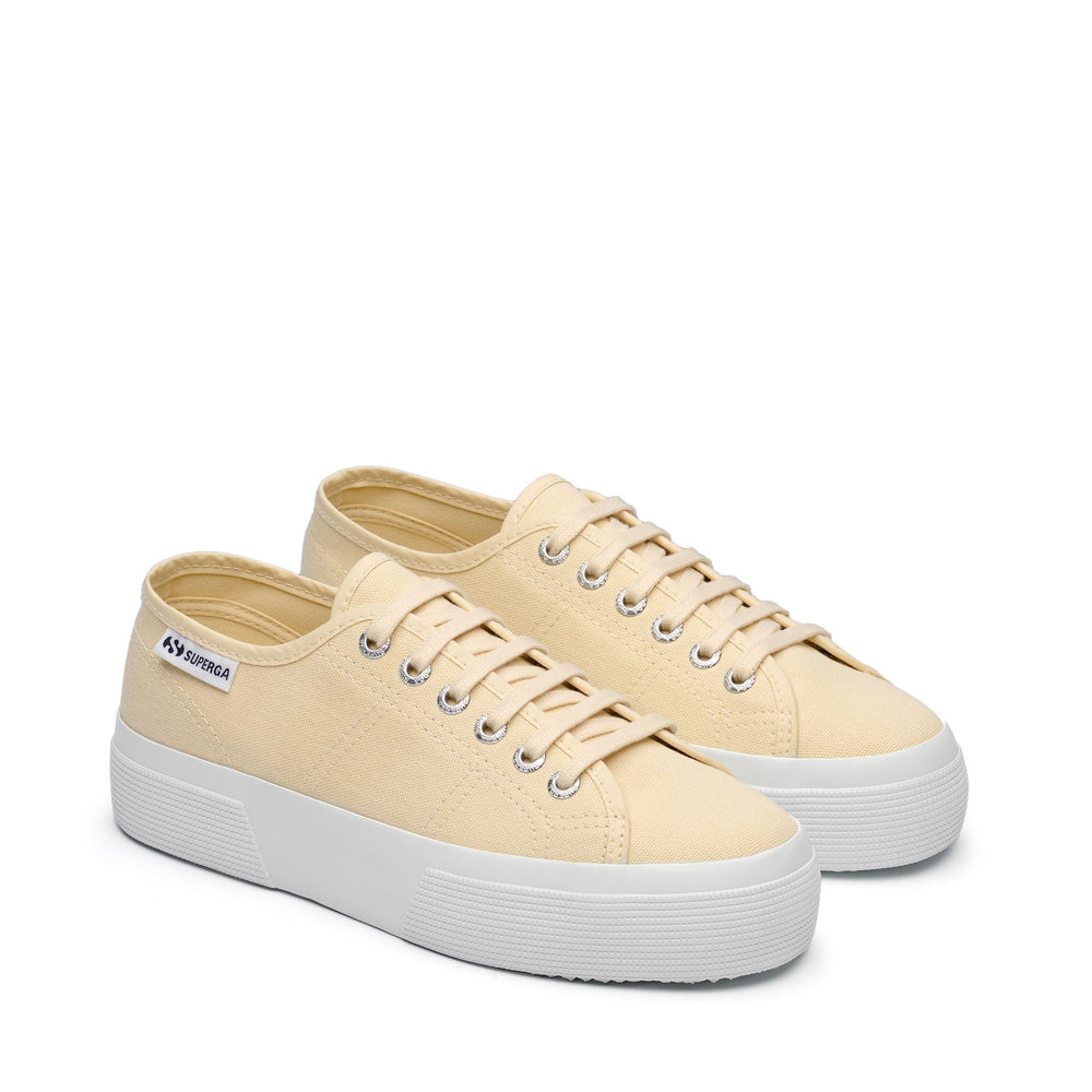 Woman's Platform Beige Sneakers with Cotton Upper 02