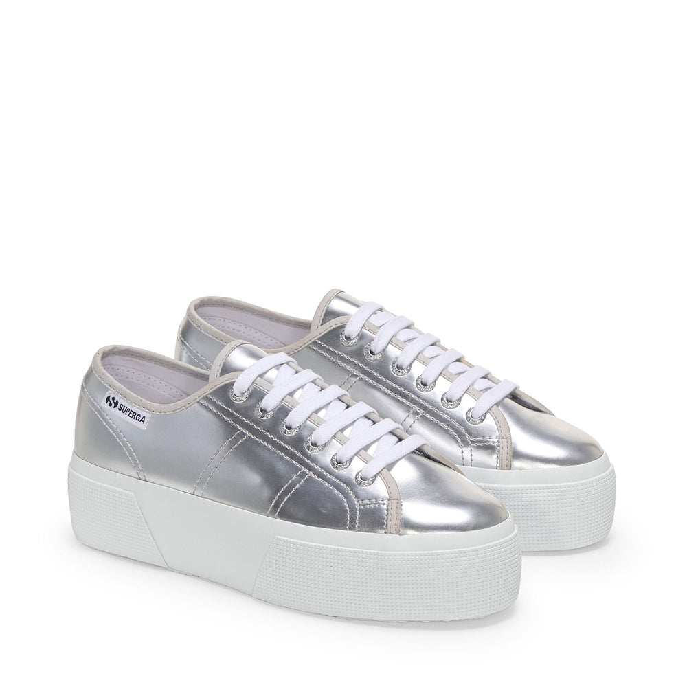 Woman's Silver Platform Sneakers with Synthetic Upper 02