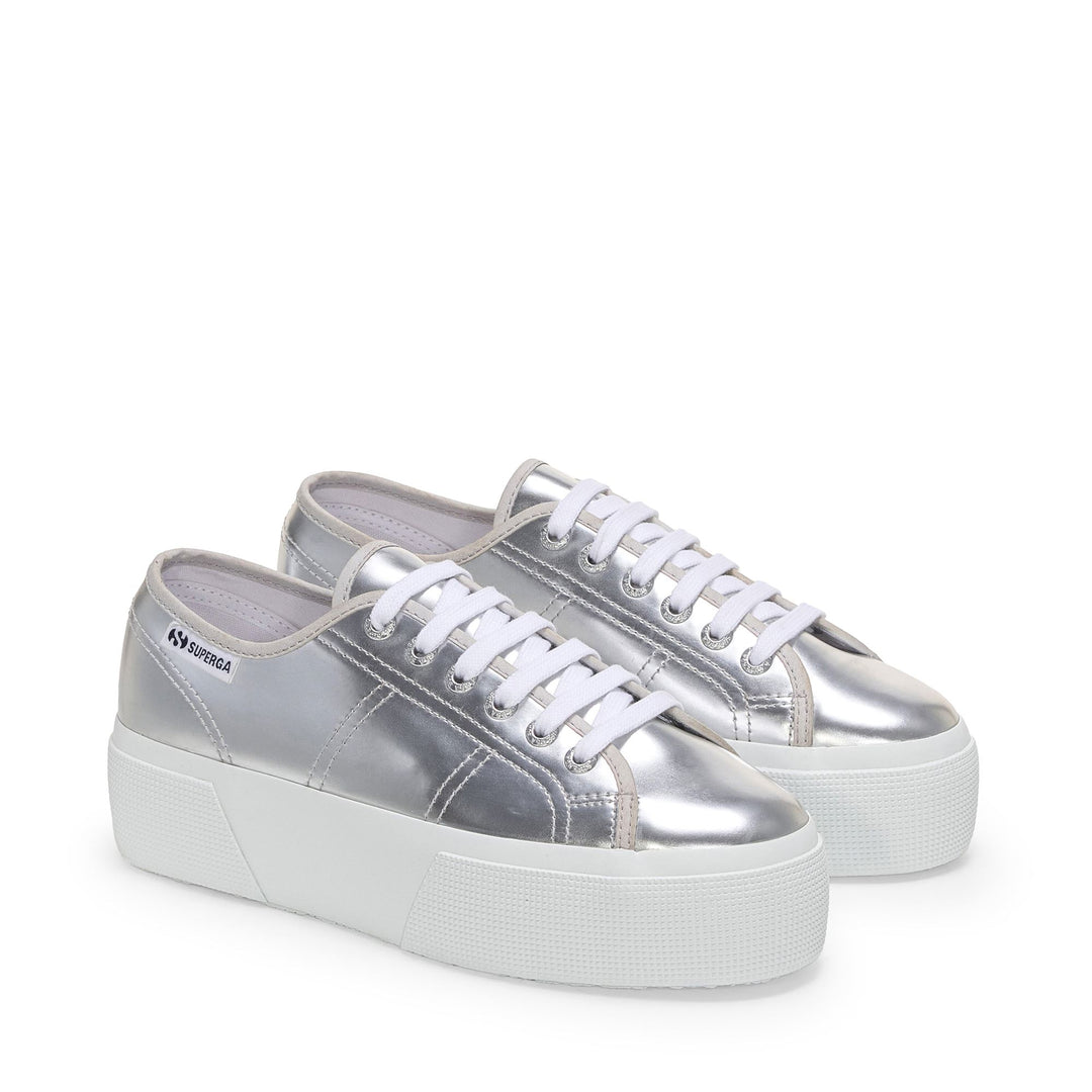 Woman's Silver Platform Sneakers with Synthetic Upper main