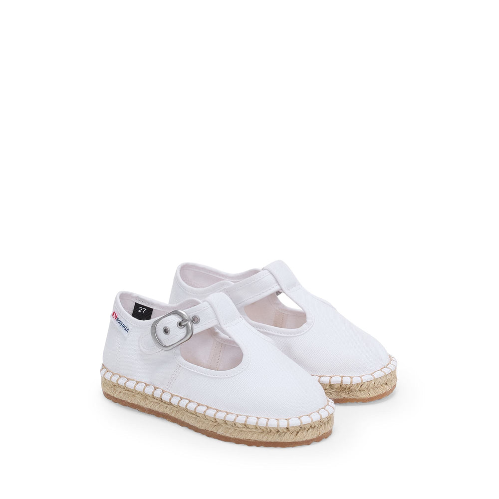 Espadrillas bianche da bambina con tacco basso e tomaia in cotone 02