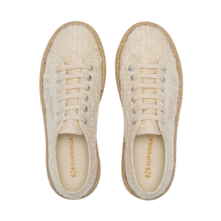 Weiße Damen-Plateau-Sneaker mit Baumwoll-Obermaterial 4