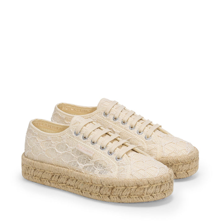 Weiße Damen-Plateau-Sneaker mit Baumwoll-Obermaterial 2