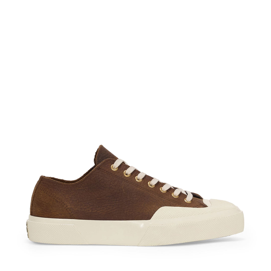 Sneakers_Unisex_2432 WORKS ELEPHANT TUMBLED LEATHER_Low Cut_Umber Brown - Off White - Commercial 1