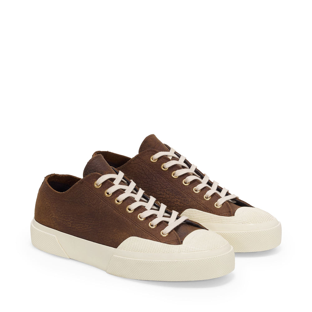 2432 WORKS ELEPHANT TUMBLED LEATHER - Baskets - Décolleté - Unisexe - Umber Brown-Off White 02
