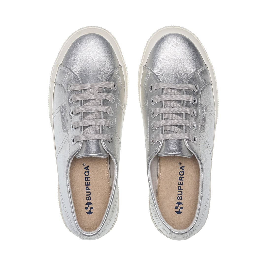 Klassische silberne Damen-Sneaker mit Obermaterial aus Leder main