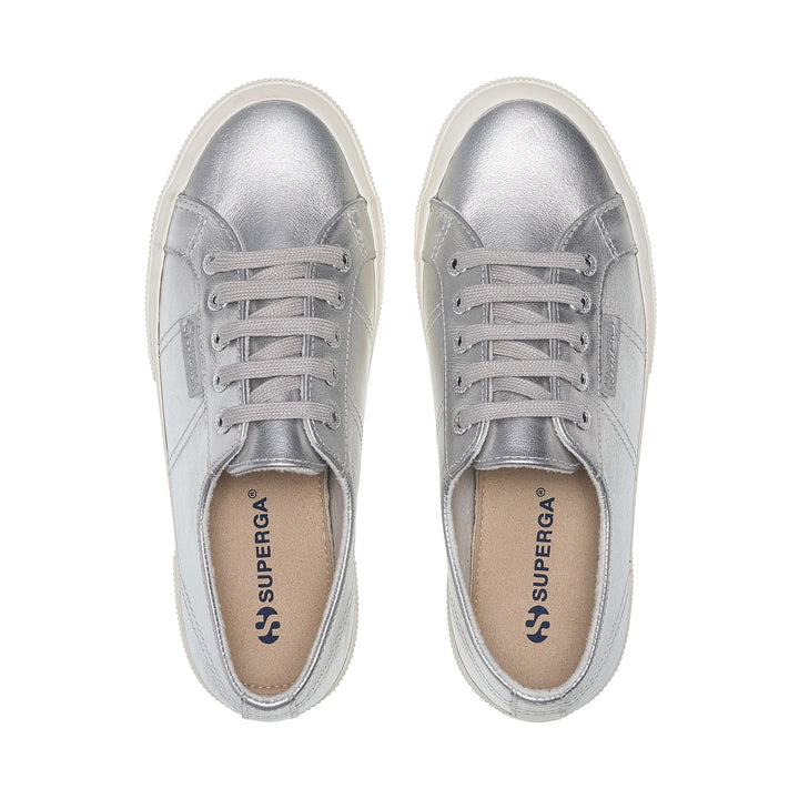 Klassische silberne Damen-Sneaker mit Obermaterial aus Leder 4