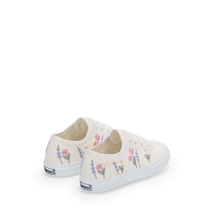 3750 KIDS FLOWER EMBROIDERY LEGGERA - Le Superga - Low Cut - Girl - WHITE AVORIO-PINK-VIOLET LILLA 3