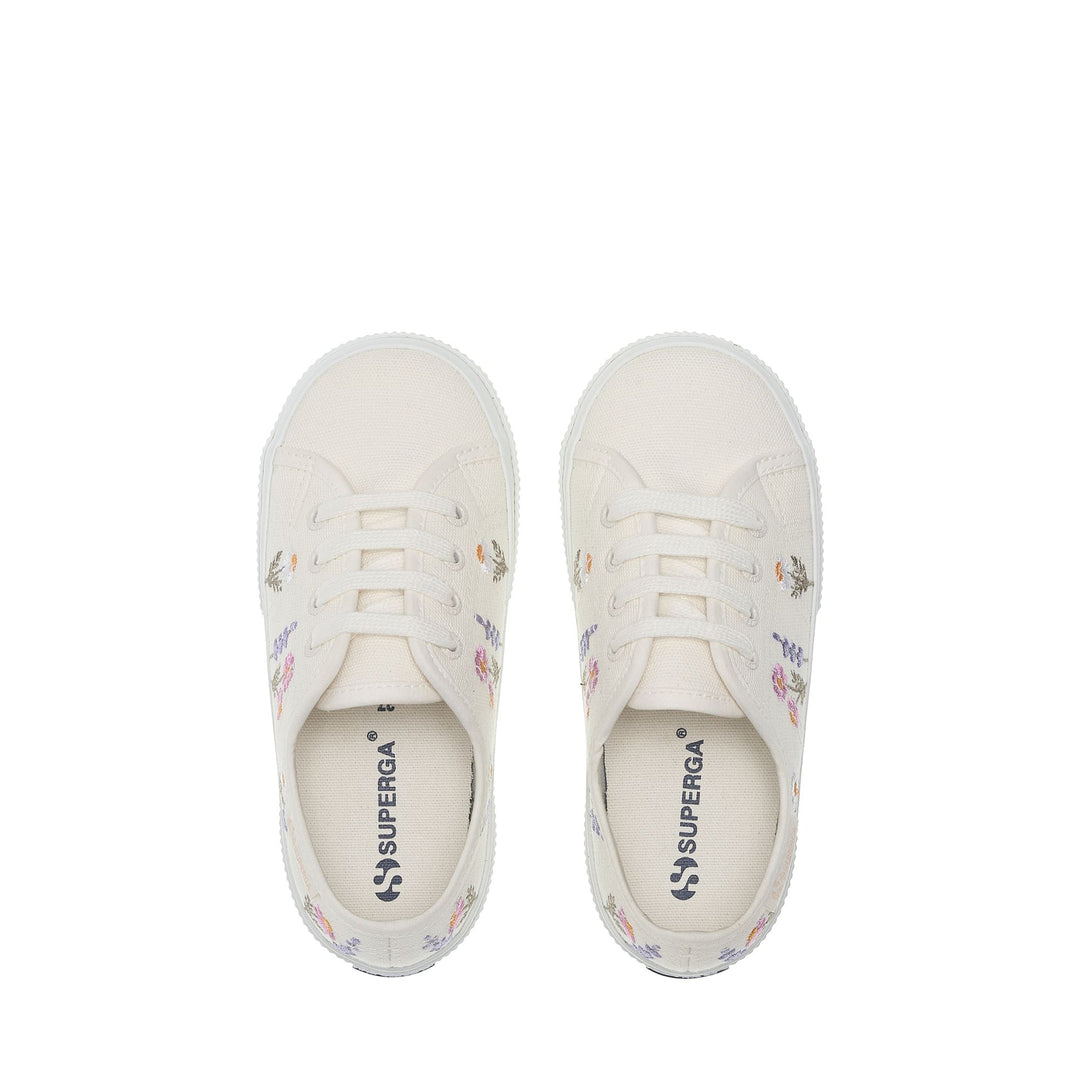 3750 KIDS FLOWER EMBROIDERY LEGGERA - Le Superga - Low Cut - Girl - WHITE AVORIO-PINK-VIOLET LILLA main