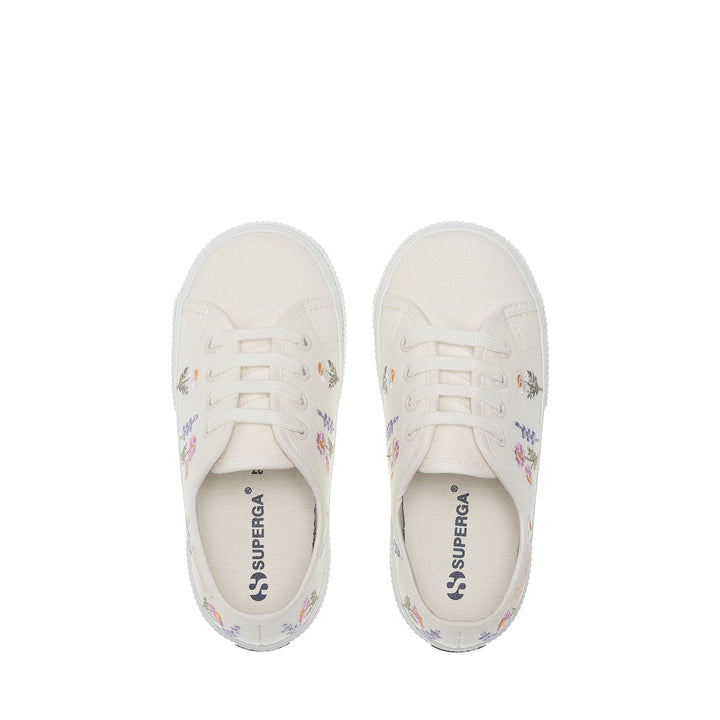 3750 KIDS FLOWER EMBROIDERY LEGGERA - Le Superga - Low Cut - Girl - WHITE AVORIO-PINK-VIOLET LILLA 4