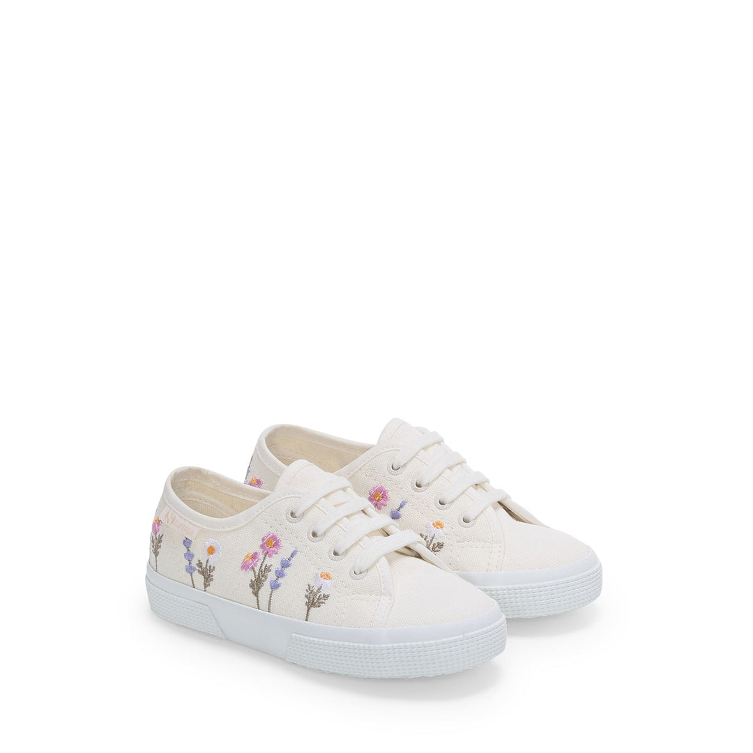 3750 KIDS FLOWER EMBROIDERY LEGGERA - Le Superga - Low Cut - Girl - WHITE AVORIO-PINK-VIOLET LILLA main