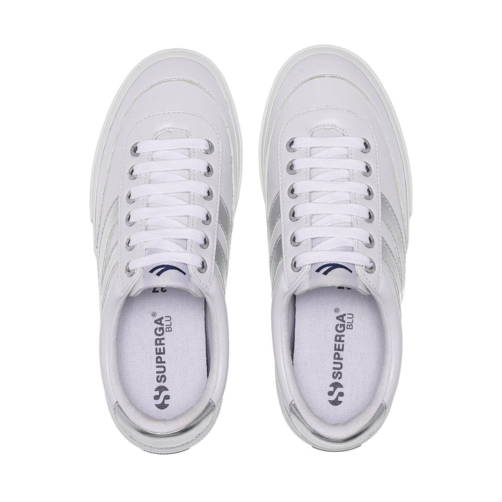 Weiße Plateau-Sneakers für Damen mit Obermaterial aus Synthetik 4