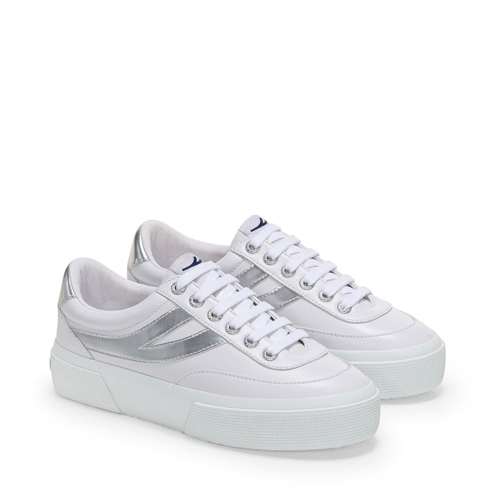 Sneakers bianche con plateau da donna e tomaia sintetica 02