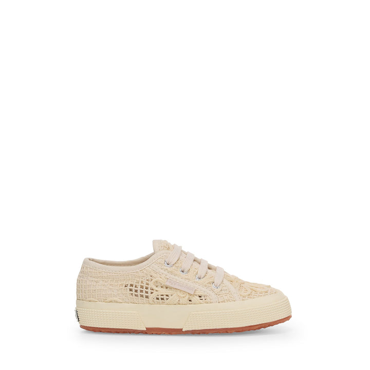 Sneakers basse beige da bambina con tomaia in cotone 1