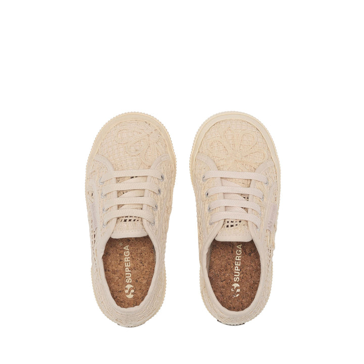 Sneakers basse beige da bambina con tomaia in cotone 4