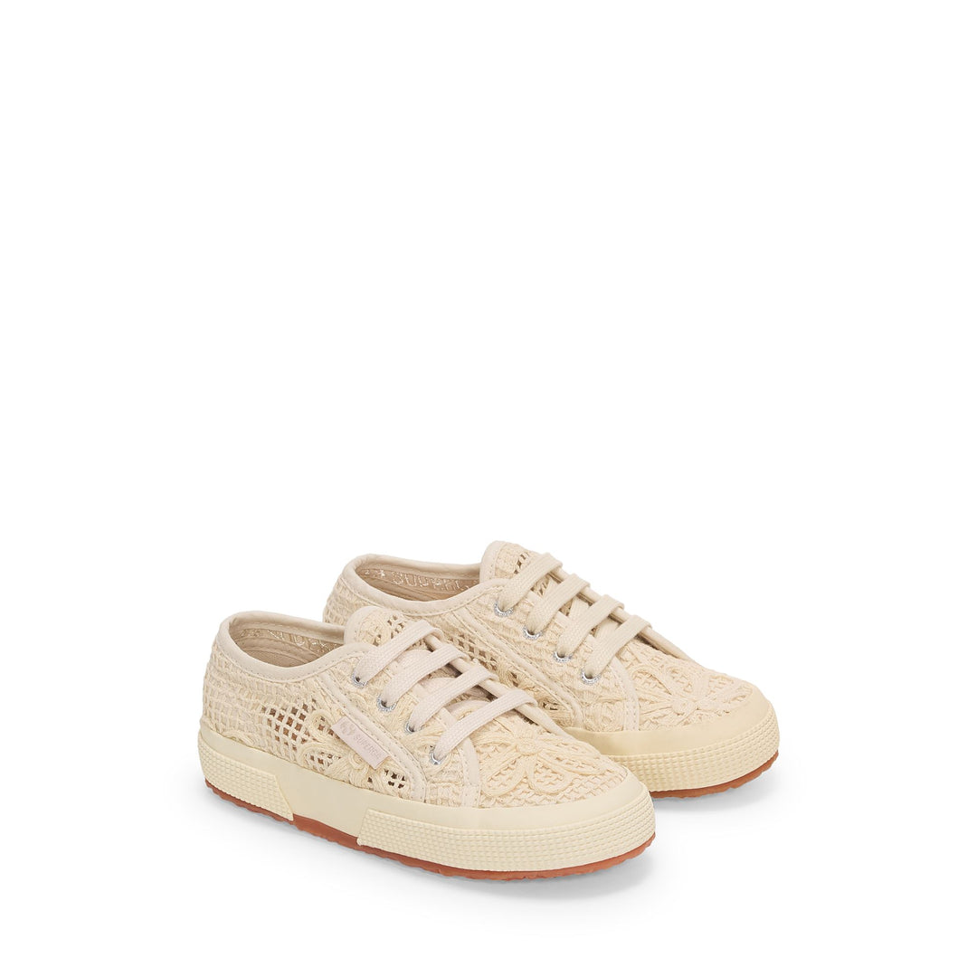 Sneakers basse beige da bambina con tomaia in cotone main