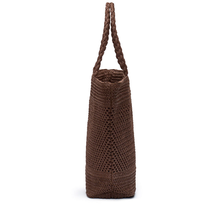 Bolso tote para mujer color marrón café con forro de rafia y algodón. 2