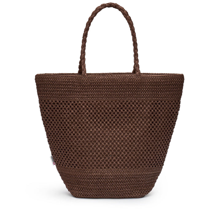 Bolso tote para mujer color marrón café con forro de rafia y algodón. 3