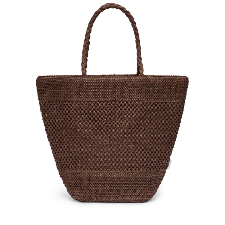 Bolso tote para mujer color marrón café con forro de rafia y algodón. 1