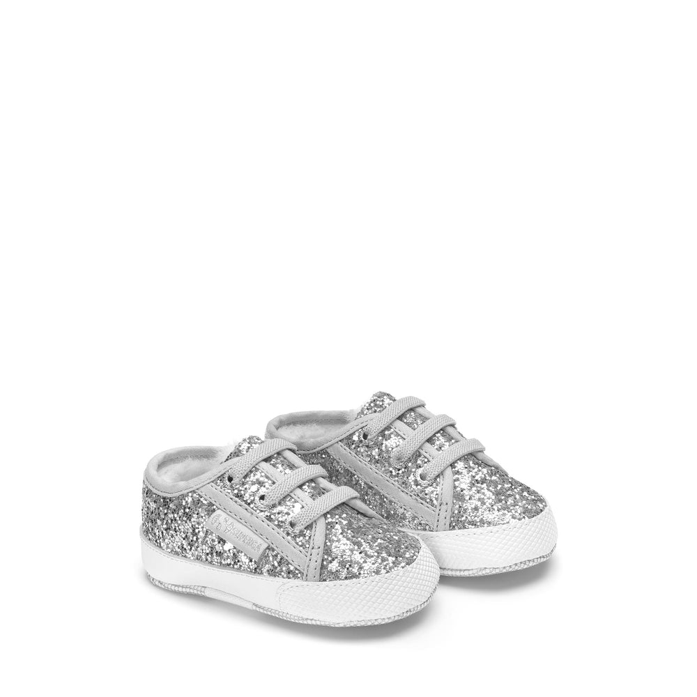 Sneakers Girl 4006 BABY GLITTER Low Cut GREY SILVER Dressed Front (jpg Rgb)	