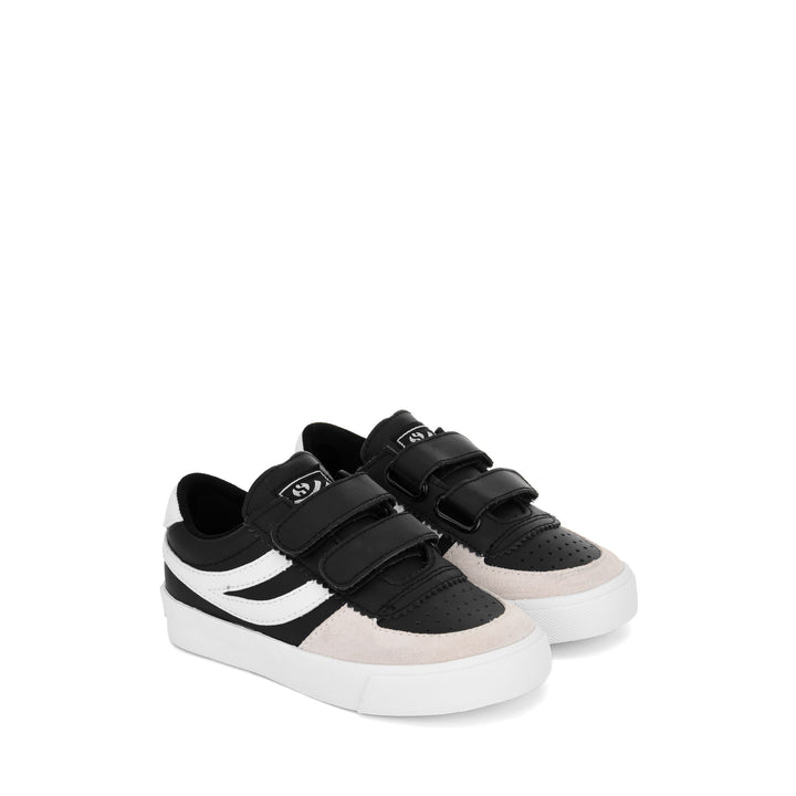 Sneakers Kid unisex 2846 KIDS SEATTLE STRAPS SYNTHETIC MATERIAL Low Cut BLACK-WHITE Dressed Front (jpg Rgb)	