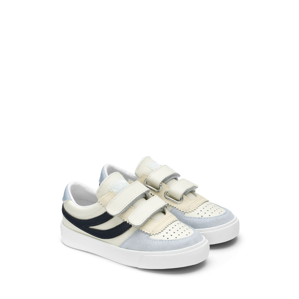 Sneakers Kid unisex 2846 KIDS SEATTLE STRAPS SYNTHETIC MATERIAL Low Cut WHITE AVORIO-BEIGELTSAND-BLUELT-NAVY Dressed Front (jpg Rgb)	