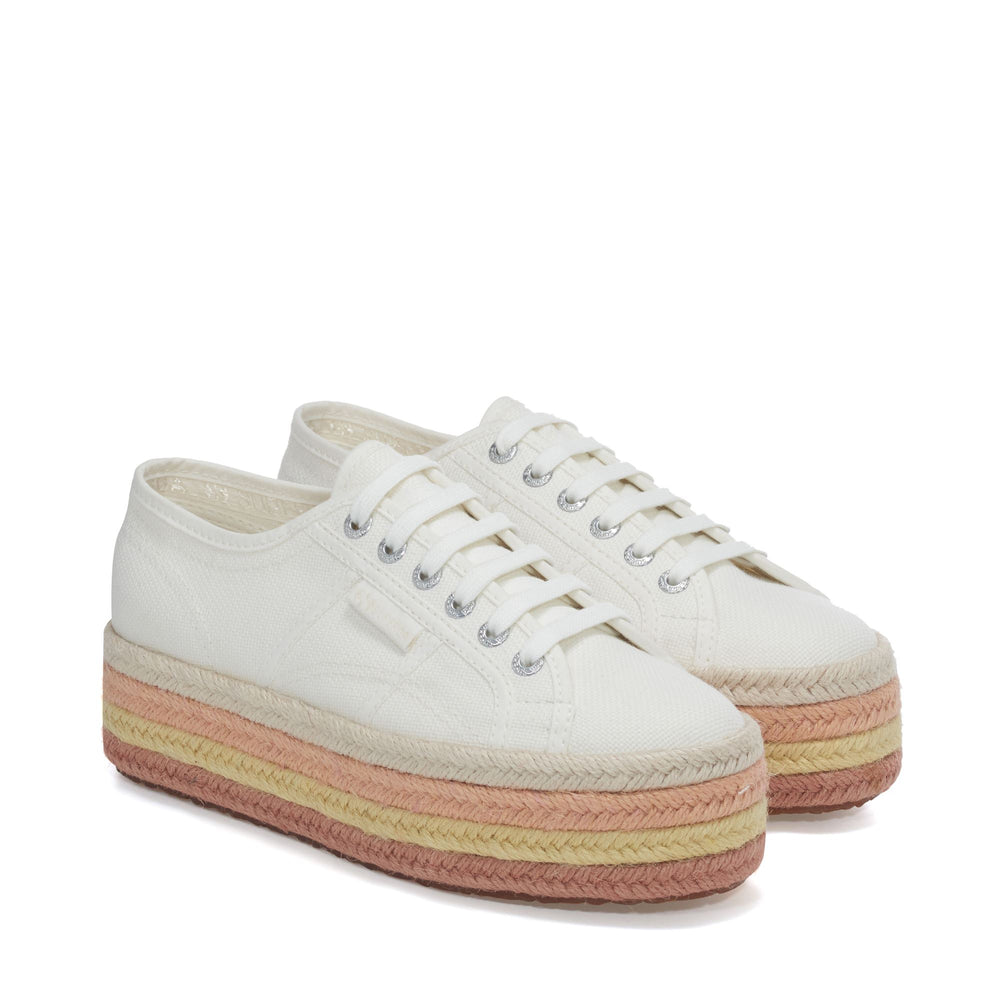 Lady Shoes Woman 2790 MULTICOLOR ROPE Wedge WHITE AVORIO-BGESSO-OAPRICOT-BGOMME-PDUSTY Dressed Front (jpg Rgb)	