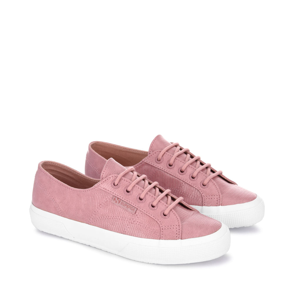 Le Superga Woman 2750 SYNTHETIC LIZARD Low Cut PINK SMOKE-WHITE Dressed Front (jpg Rgb)	