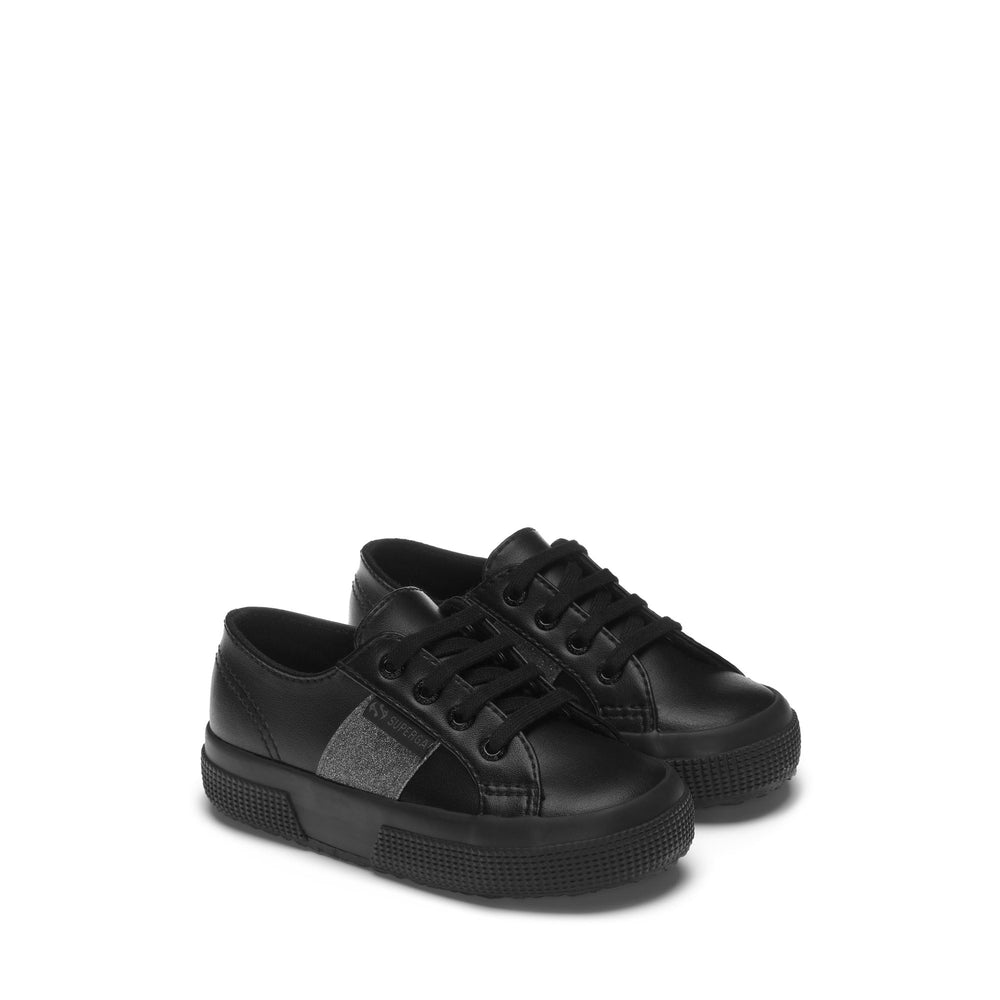 Le Superga Girl 2750 KIDS SYNTHETIC MATERIAL GLITTER Sneaker TOTAL BLACK Dressed Front (jpg Rgb)	