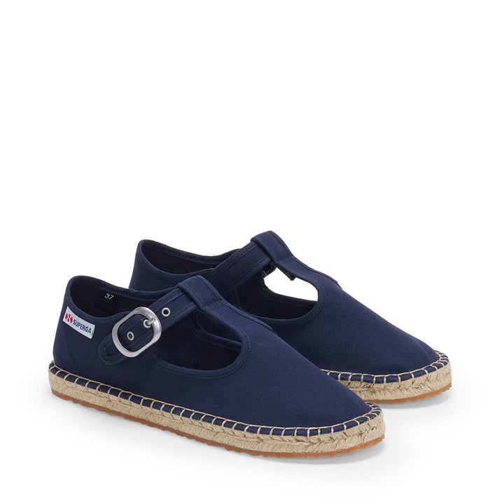 Blaue Damen-Espadrilles mit niedrigem Absatz und Obermaterial aus Baumwolle 2