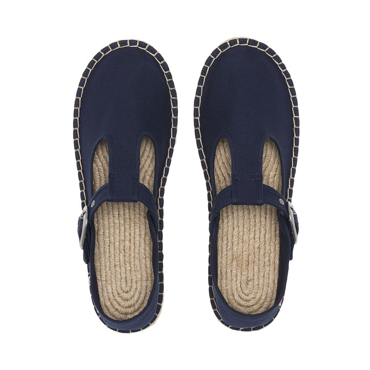 Espadrillas da donna blu con tacco basso e tomaia in cotone 4