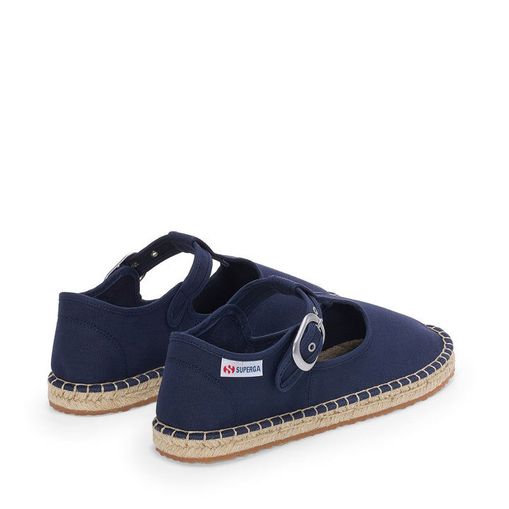 Blaue Damen-Espadrilles mit niedrigem Absatz und Obermaterial aus Baumwolle 3