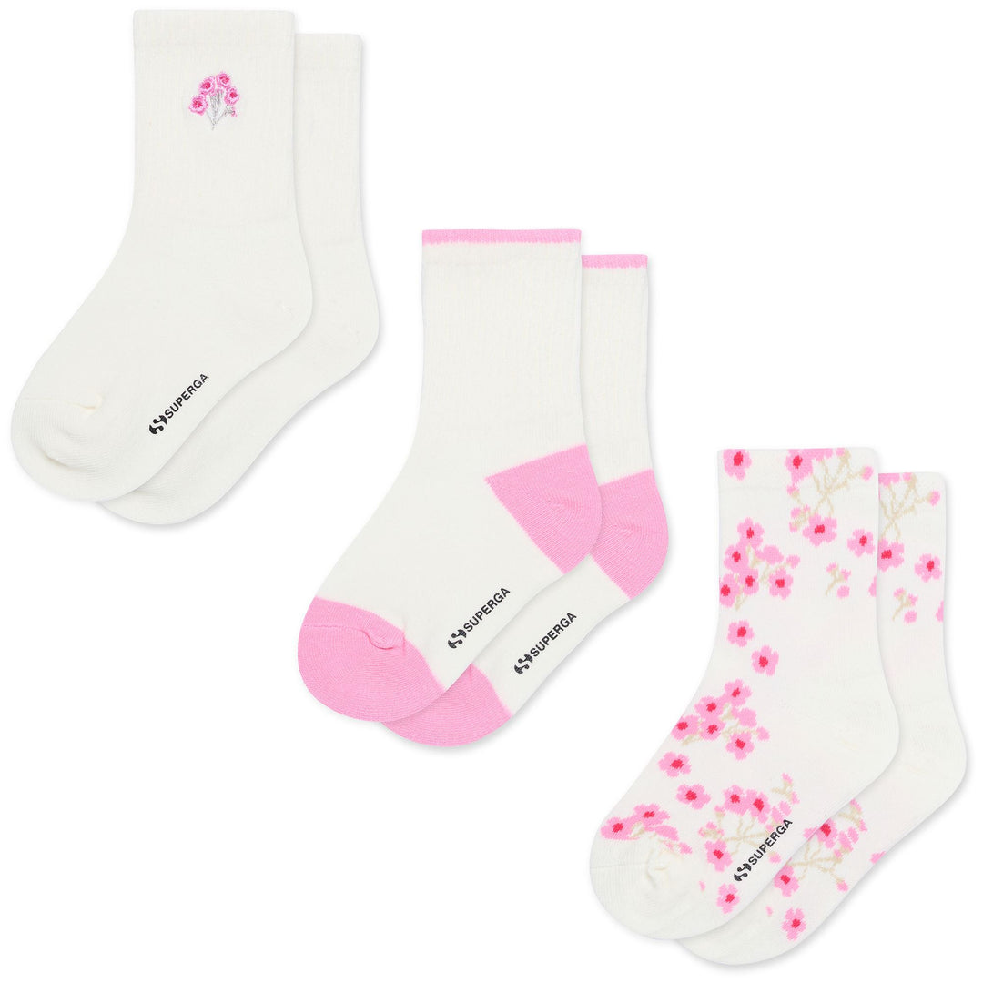 Calzini da bambina in beige chiaro con motivo floreale 01