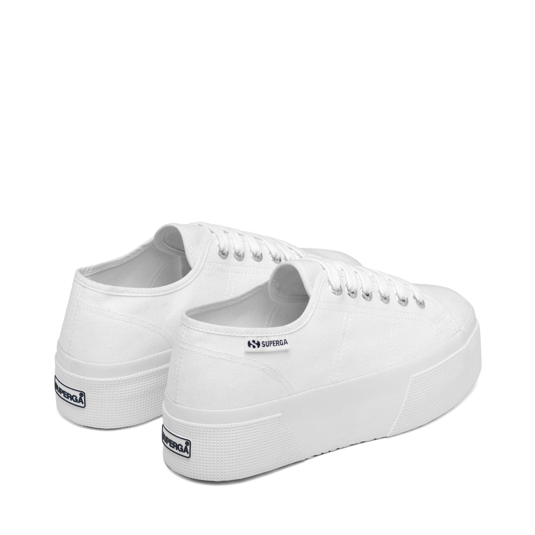 Sneakers bianche con plateau da donna e tomaia in cotone main