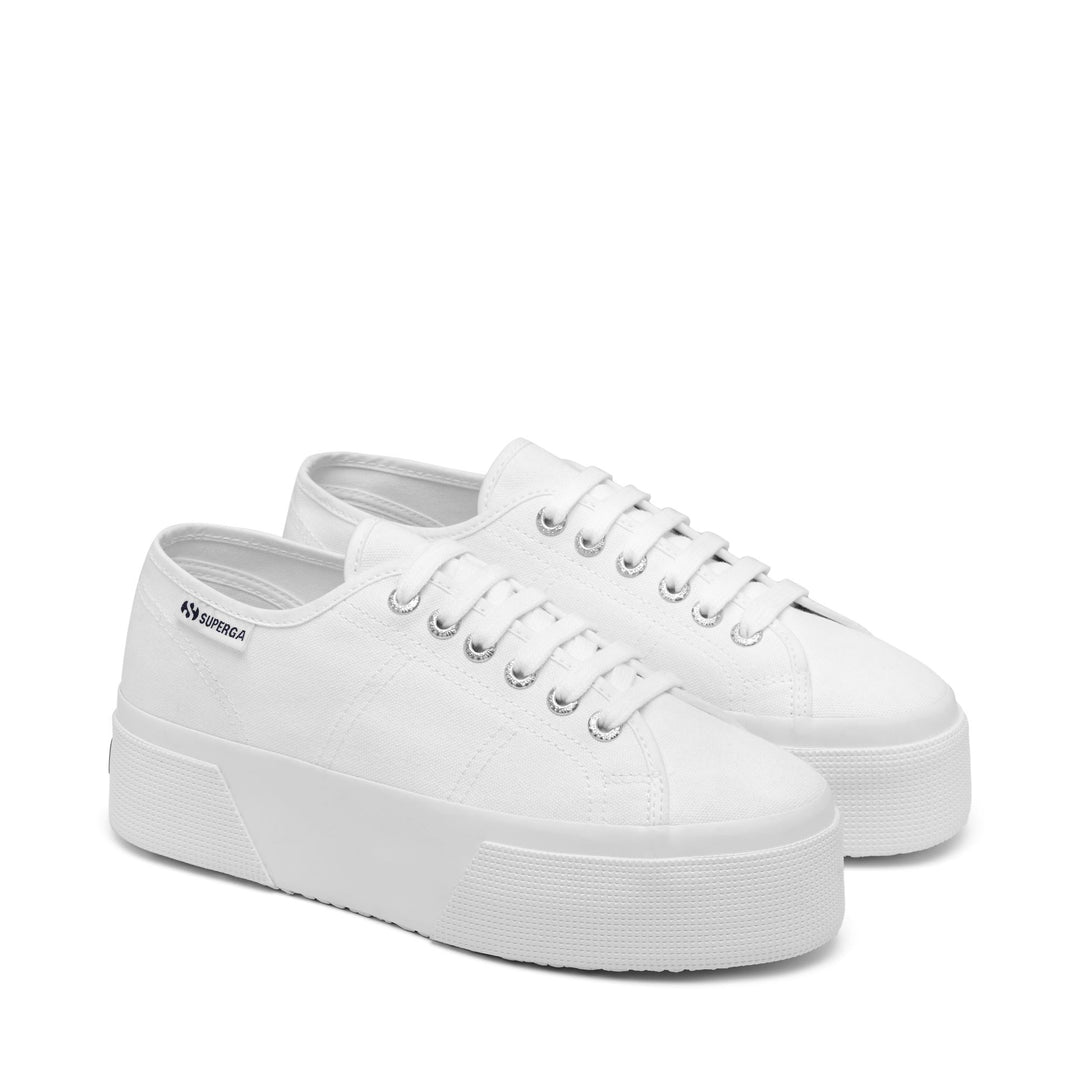 Sneakers bianche con plateau da donna e tomaia in cotone main
