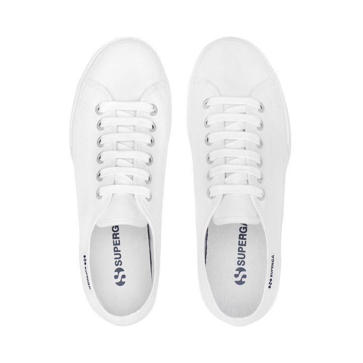 Sneakers bianche con plateau da donna e tomaia in cotone 4