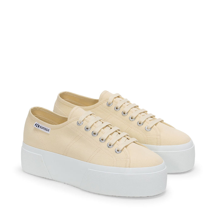 Woman's Platform Beige Sneakers with Cotton Upper 2