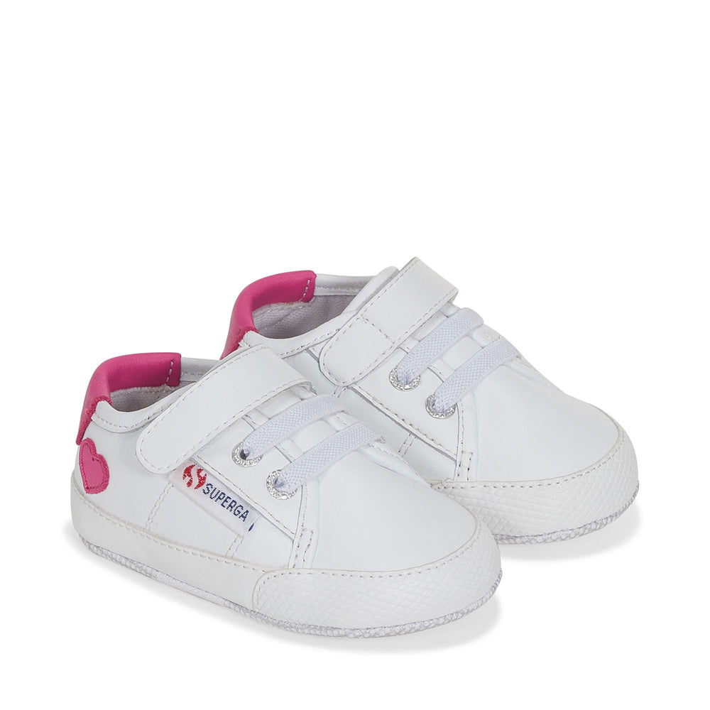 Sneakers Girl 4006 BABY HEART SYNTHETIC MATERIAL Low Cut WHITE-NEON PINK Dressed Front (jpg Rgb)	