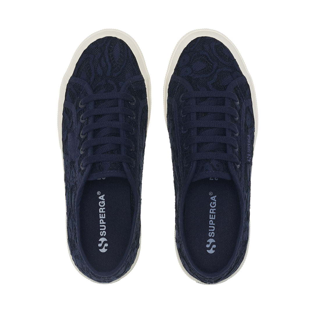 Sneakers basse blu da donna con tomaia in pizzo macramè main