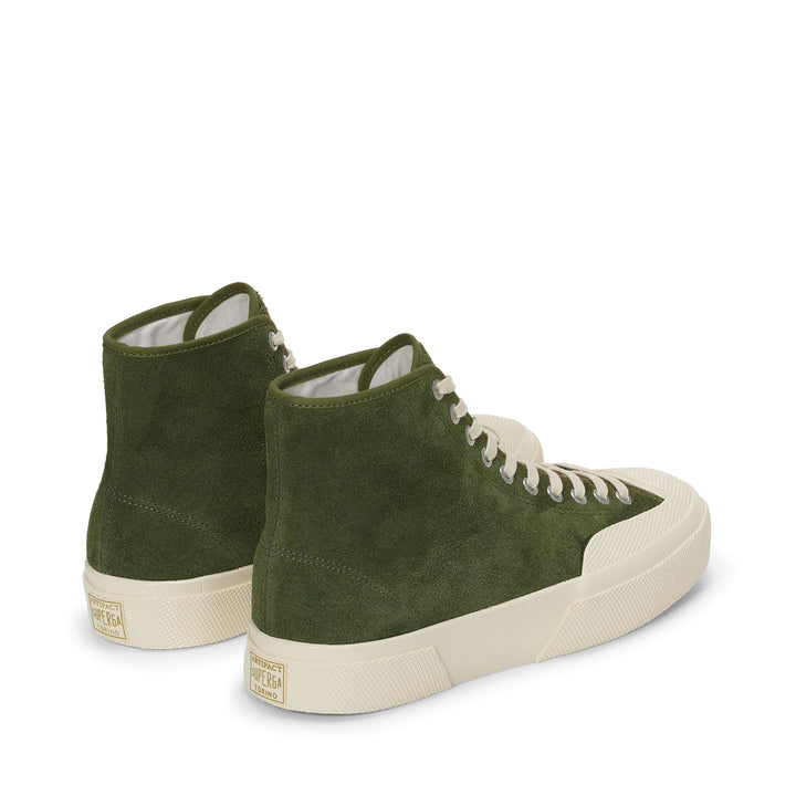 2433 WORKS HAIRY SUEDE - Le Superga - Mid Cut - Unisex - MILITARY GREEN-OFF WHITE 3