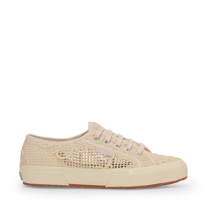 Sneakers da donna con ballerina beige e tomaia in cotone all'uncinetto 1