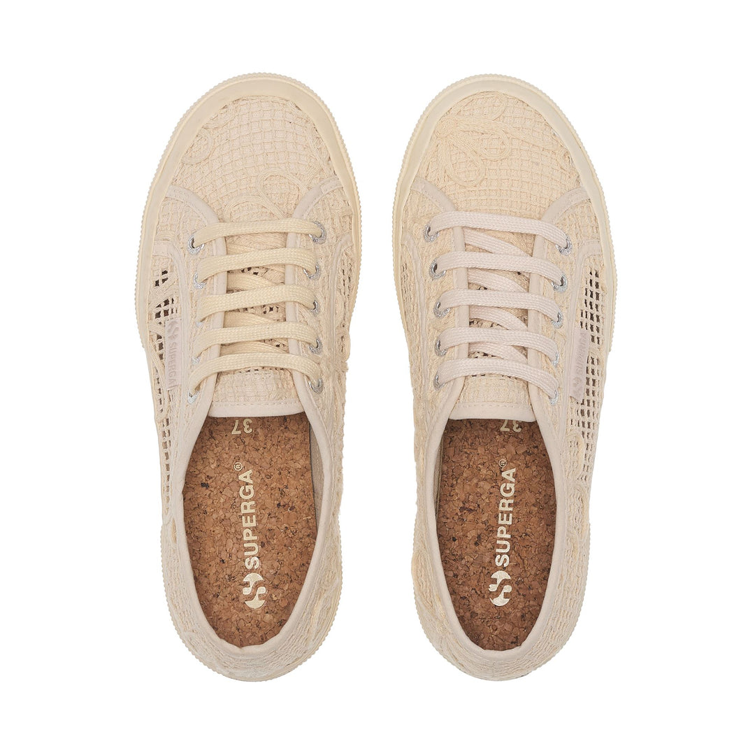 Sneakers da donna con ballerina beige e tomaia in cotone all'uncinetto main