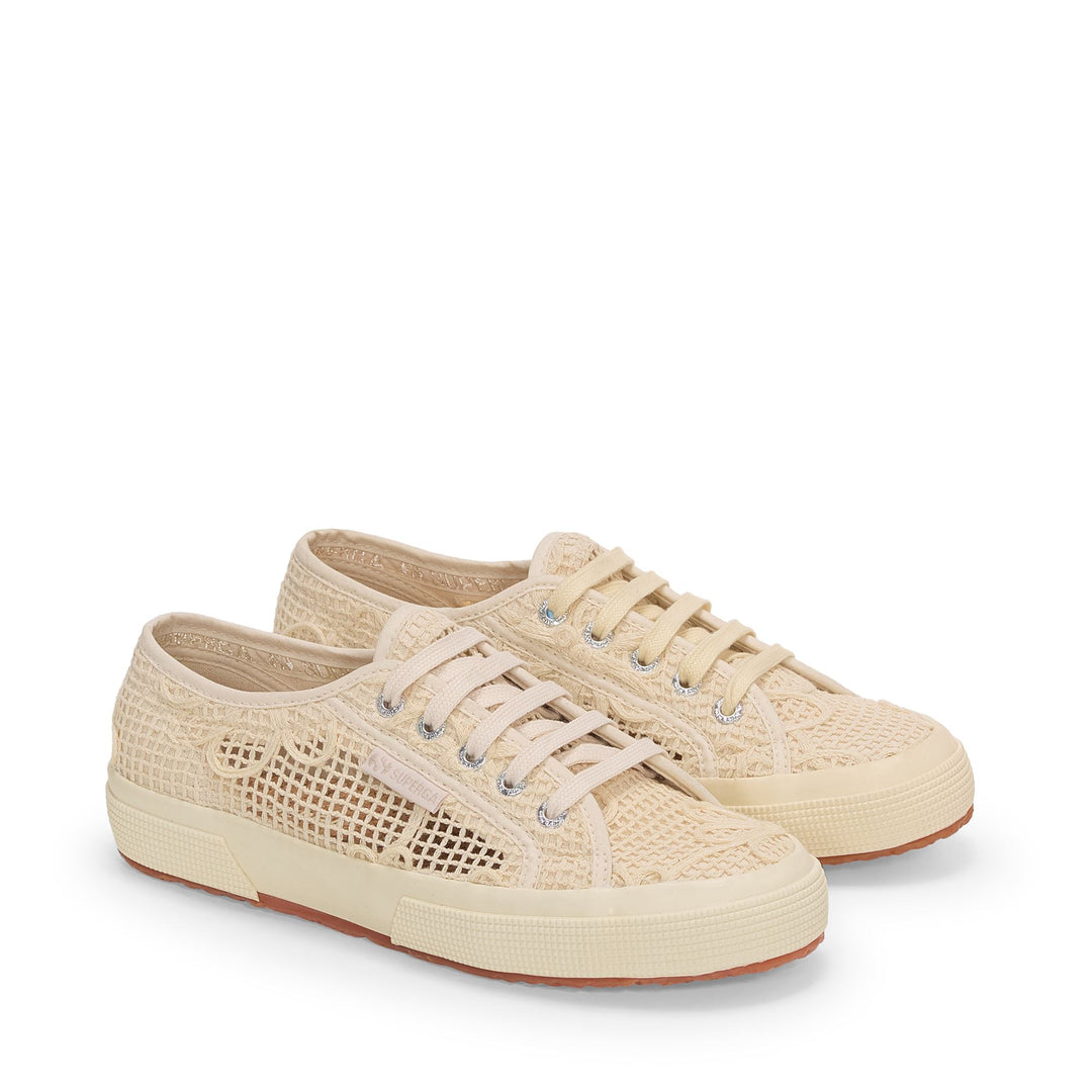 Sneakers da donna con ballerina beige e tomaia in cotone all'uncinetto main