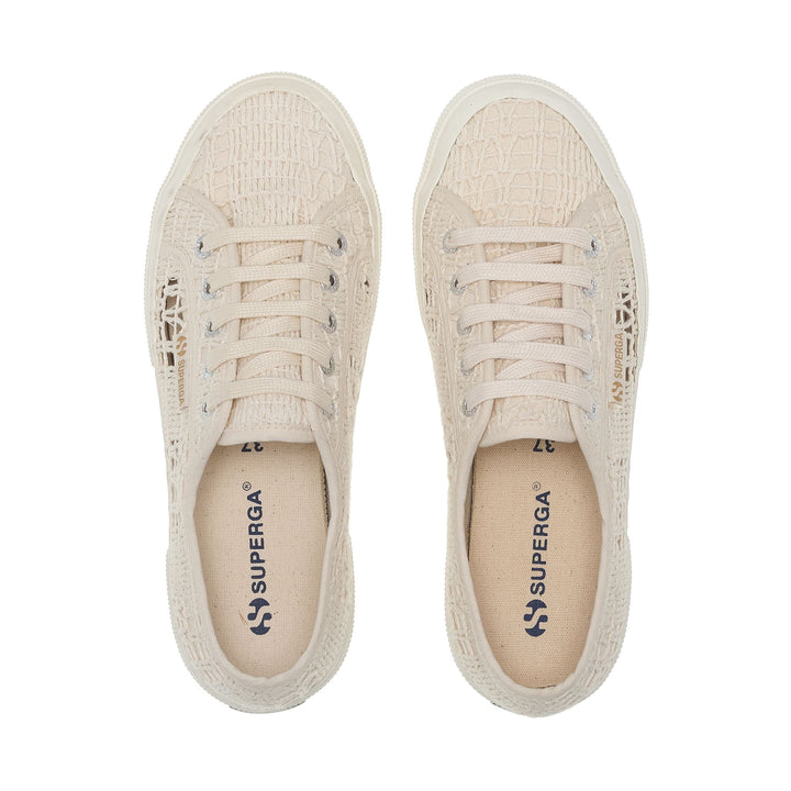 Beigefarbene Damen-Sneaker mit niedrigem Schaft und Obermaterial aus Baumwolle 4